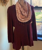 Burgundy Style & Co sweater with detachable scarf XL