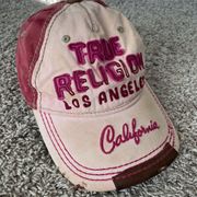True Religion Embroidered Adult Distressed Pink Adjustable Leather Strap Hat