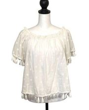 In Loom Tassel Accent Boho Eyelet Rayon Top Off White Size Small