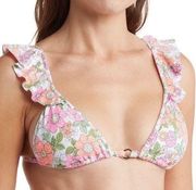 Maaji  Flower Power Pirouette Sliding Triangle Pink Ruffle Bikini Top Medium NWT