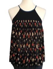 Black and Floral Pleated Swing Racerback Top  •Size Medium