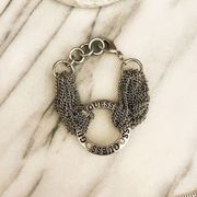 GUESS Chain Bracelet Silver Toned Metal Circle Monogram Accent Lobster Clasp Y2K