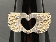 Vintage Sterling Silver Heart Cutout Diamond-Cut Textured Band Ring 4.75