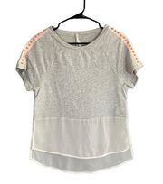 Karen Millen Gray Beaded Detail Short Sleeve Sweatshirt Women Sz 2