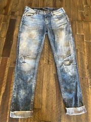 Silver jeans girlfriend distressed splatter denim size 26