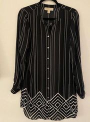 Michael Kors Black White Button Down Long Sleeve Dress Women's Sz 8