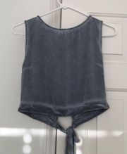 Blue Open Back Tie Cropped Tank