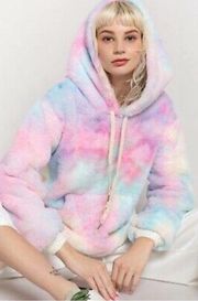 POL Cotton Candy Sherpa Fleece Hoodie Fuzzy Hand Dip Dyed Relaxed Fit Size Small