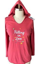 NWT LIFE IS GOOD Hooded Long Sleeve Orange Hoodie Top "Falling In Love" Women M