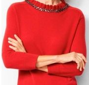 rsvp by Talbots NWT Red Pullover Sweater Ruffle Rhinestone Keyhole Neck SZ 1XP