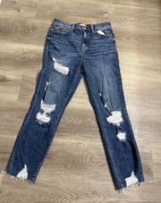 •Willow & Root High Rise Mom Fit Distressed Blue Denim Jeans 