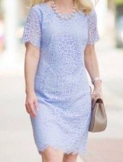 Ann Taylor Lace Shift Dress Scalloped Edges Periwinkle Blue 10 Medium