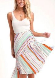 ASTR Pallet Multicolor Pop Striped Wrap Midi Skirt