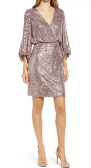 💕ELIZA J💕 Sequin Balloon Sleeve Cocktail Dress ~ Mauve 4 NWT