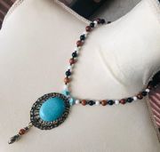 Handcrafted large howlite filigree pendant beaded necklace