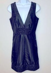 Bebe Black Silk Beaded Bubble Cocktail Dress