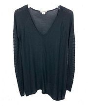 Helmut Lang V-Neck Sweater Lightweight Ribbed Asymmetrical Hem Black Size Small