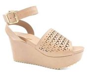 Bamboo Nude Wedge Platform Ankle Strap Sandals, Size 10M New w/o Box