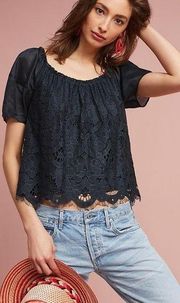 ANTHROPOLOGIE MOULINETTE SOEURS BALLOON-SLEEVED TOP Sz Small