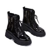 Cape Robbin | Trenton Patent Leather Lug Sole Boots