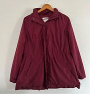 A New Day Maroon Burgundy Red Hooded Water Resistant Rain Jacket Large