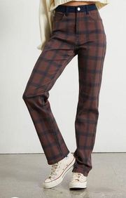 NEW WeWoreWhat Colorblock Plaid Women 27 Twill Bohemian Straight Leg Icon Jean