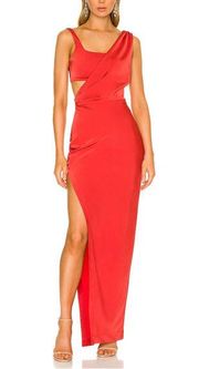 NBD Andrei Red Satin Gown Size XL Maxi Slip Dress Cut Out Asymmetric Revolve NEW