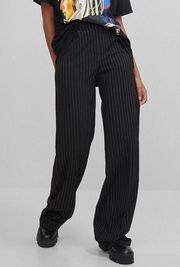 Bershka wide leg pinstripe pants in black. Size 10