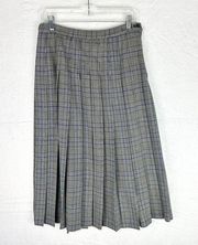Vintage Virgin Wool Pleated Glen Plaid Midi Skirt Modern Size 6