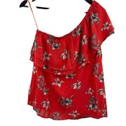 Collective Concepts Red One Shoulder Ruffle Floral Top Size Small New