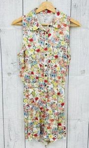 NEW LC Lauren Conrad SMALL Cream Floral Romper Sleeveless Button Up Front