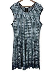 Nic + Zoe Dress Women XL Gray Blue Black Abstract Knit A-Line Pleated Sleeveless