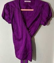 Calypso Christiane Celle XS 100% Silk Wrap Blouse Top Short Sleeve purple Summer