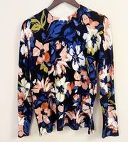 525 America Floral Ribbed Crewneck Pullover Lightweight Knit Sweater Blue Size L