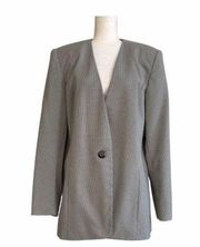 Liz Baker Essentials Black White Checkered One Button Front Blazer Size 14 Tall