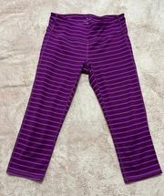 Athleta  Leggings Womens Medium Purple Striped Capri Pants Workout Yoga Gym