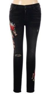 Embroidered + Distressed Black Jeans