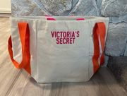 Victoria’s Secret Beige, Hot Pink, & Orange Tote Bag With Two Sets Of Straps