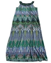 Dressbarn Dress Womens 16 Plus Green Printed Halter Neck Shift A Line Maxi Poly