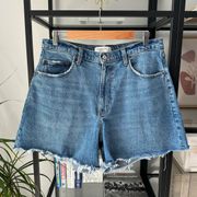 Abercrombie & Fitch Curve Love The Dad High Rise Blue Medium Wash Denim Short 32