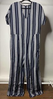 Rails Women's Large Angela Mediterranean Stripe Jumpsuit Blue Stripe Short Slv