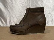 Clarks Originals Brown Leather Moc Toe Wedge Ankle Boots Women’s 6 M