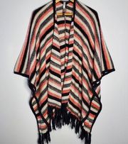 Kensie Coral/Black/Cream Stripe Knit Sweater  Shrug Poncho Sz O/S