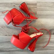 Chase + Chloe 10 Red Ultra Lace Up Platform Heels