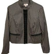 Issac Mizrahi Indigo Cropped Pin Striped Metal Hook Military Style Blazer