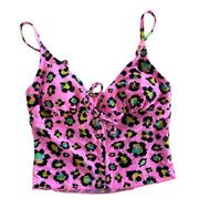 California Waves Tankini Top Womens Small Pink Animal Print Swimsuit Nylon Blend