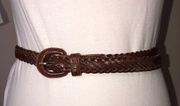 Etienne Aigner Braided Leather Skinny Belt Vintage Brown 36” Unisex