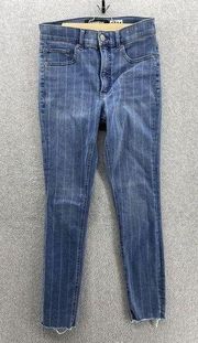 Express Women's Blue Denim Jeans Frayed Size Ankle Legging Size 8R Striped