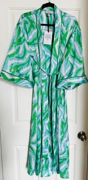 Women's Long Satin Disco Zebra Green Robe - DVF Sz M  New