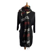 Steve Madden Blanket Scarf Muffler Grid Pattern Black With Red New